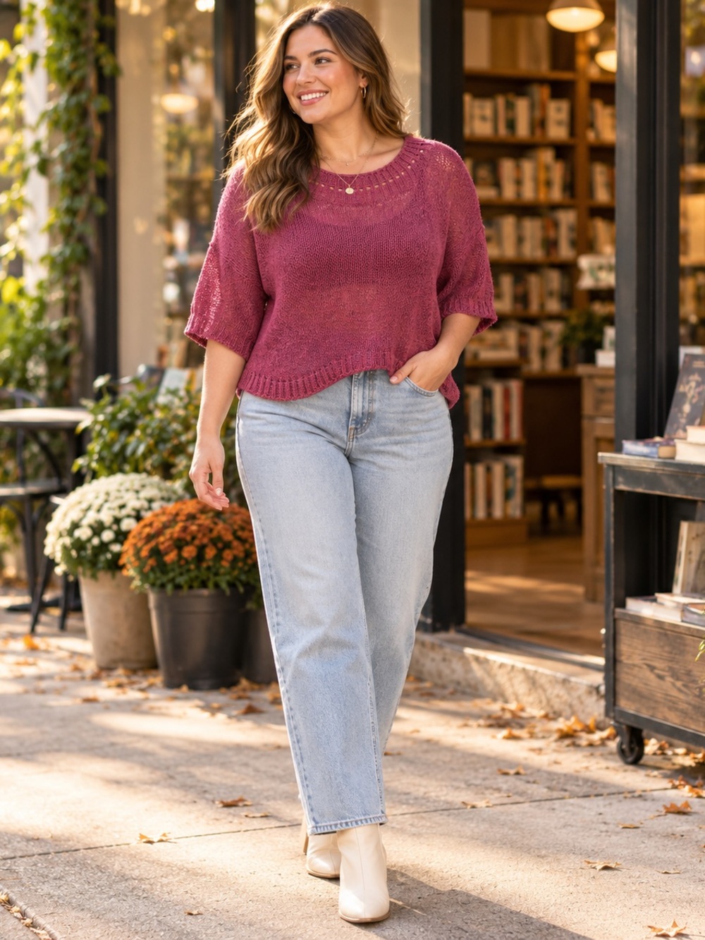 Versona Raspberry Crewneck Knit Sweater - Picture 1 of 11